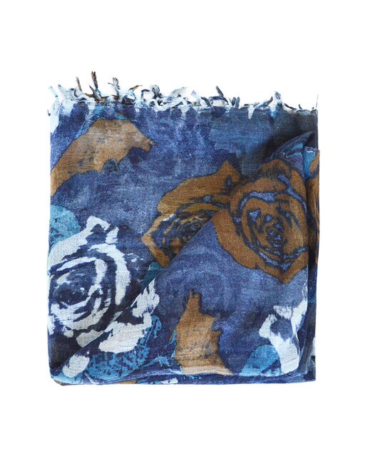 Écharpe azul-marinho Abbacino de lã com estampado floral