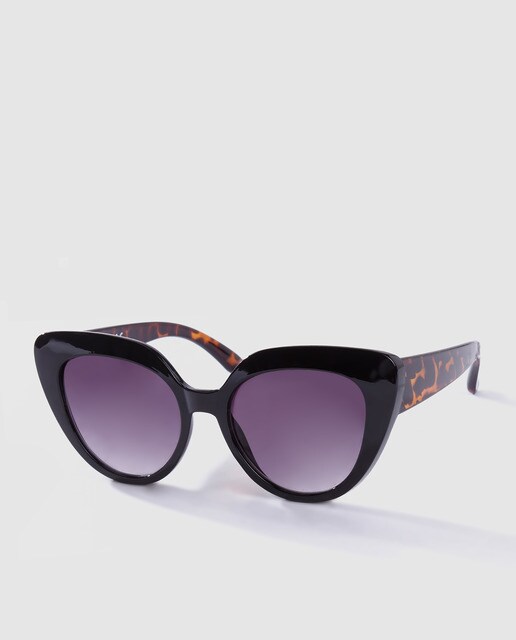 Óculos de sol de mulher El Corte Inglés cat eye pretos com hastes em contraste