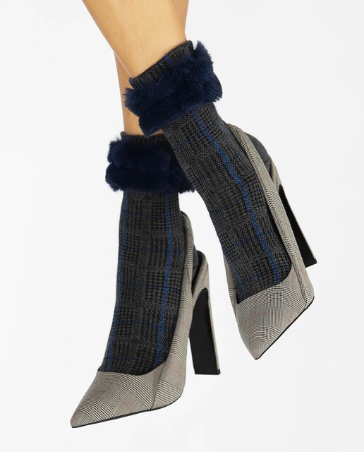 Meias curtas de mulher Pierre Mantoux azuis aos quadrados