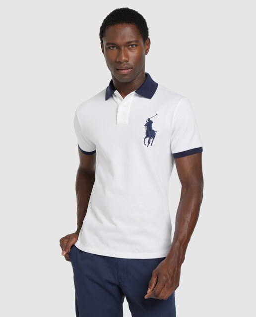 Pólo piqué slim branco de homem com manga curta