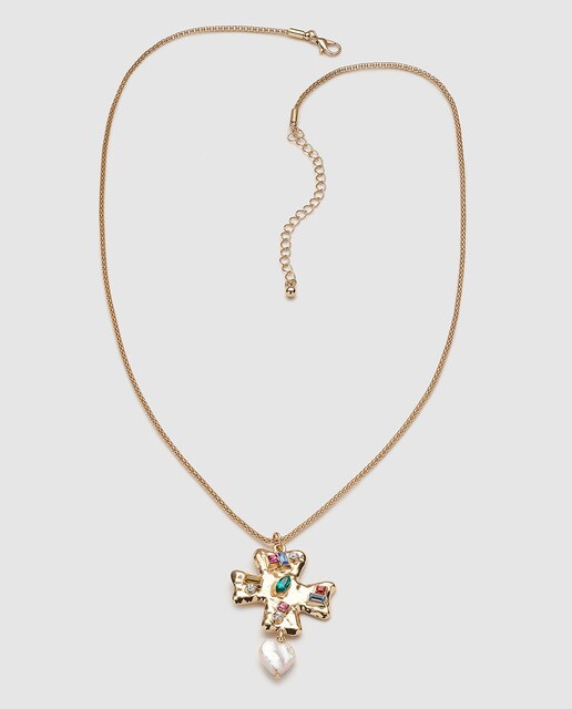 Colar El Corte Inglés de cruz dourada com pedraria