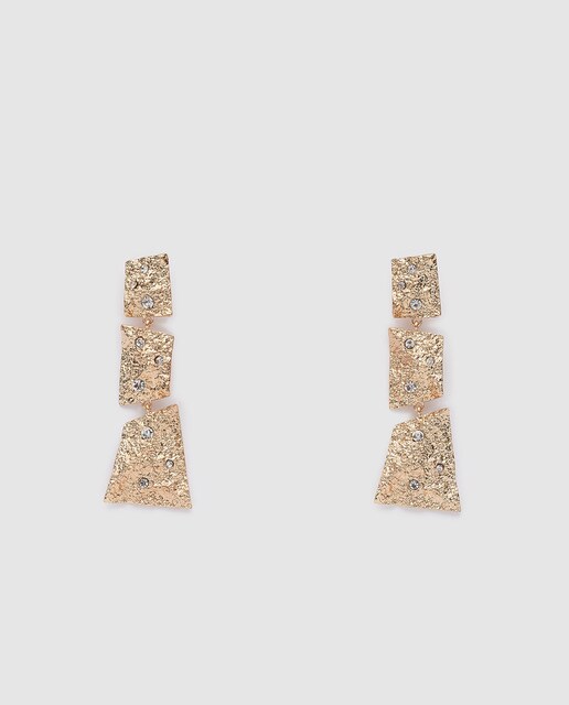 Brincos compridos El Corte Inglés dourados com pedraria