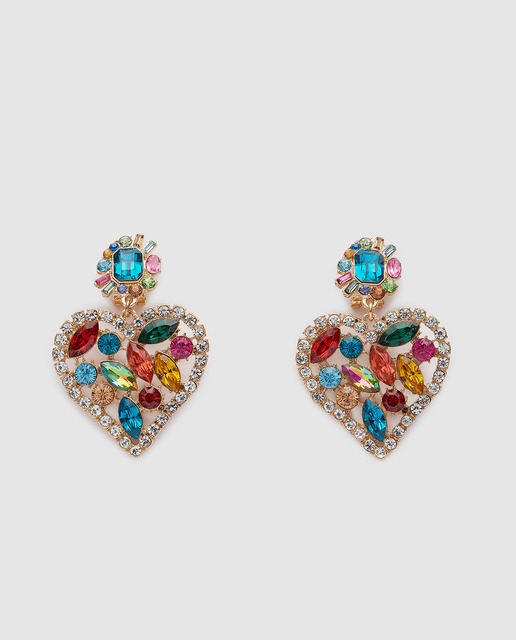 Brincos El Corte Inglés de coração com pedraria multicolor
