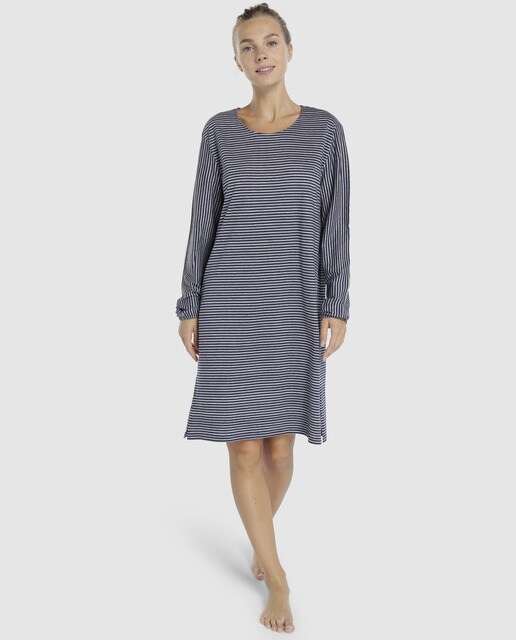 Camisa de dormir curta azul-marinho de mulher Camisa de dormir curta azul-marinho de mulher