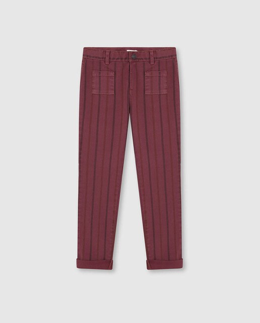 purple striped trousers