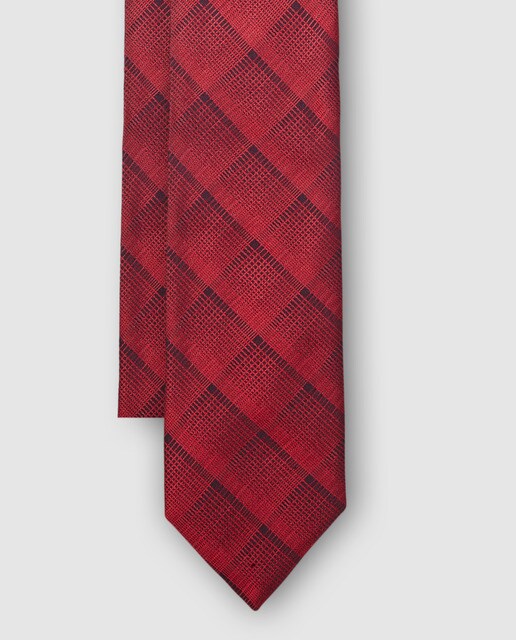 Corbata de seda roja con microcuadros a contraste Corbata de seda roja con microcuadros a contraste