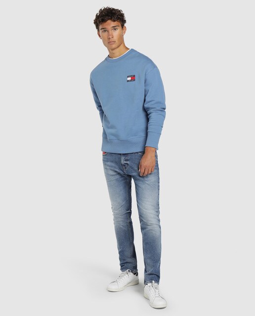 Sudadera de hombre azul con cuello redondo Sudadera de hombre azul con cuello redondo