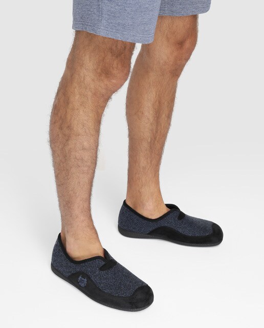 Zapatillas de casa de hombre Dustin de lana azul con bordado Zapatillas de casa de hombre Dustin de lana azul con bordado