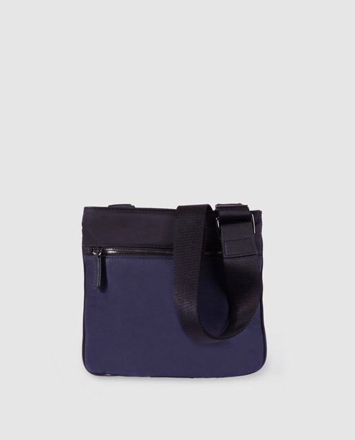 Mala a tiracolo plana de homem Emidio Tucci azul-marinho com fecho de correr