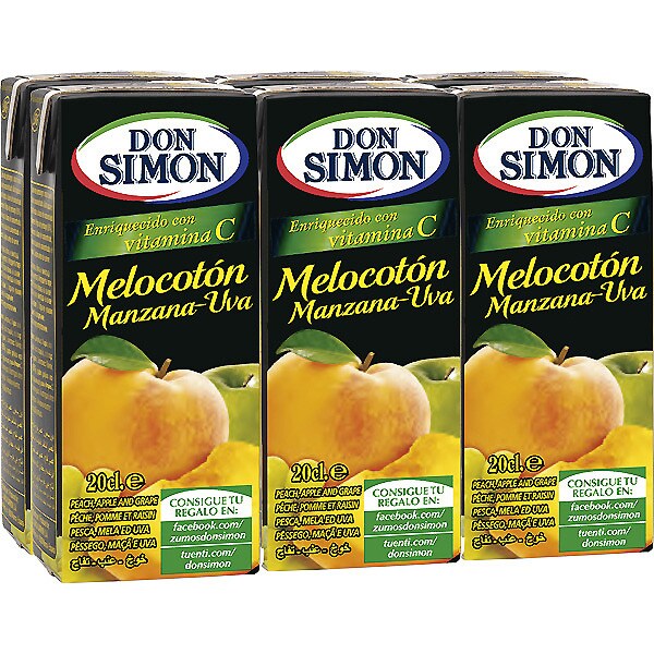 Comprar zumo melocotón y uva pack 6 briks 200 ml DON SIMON