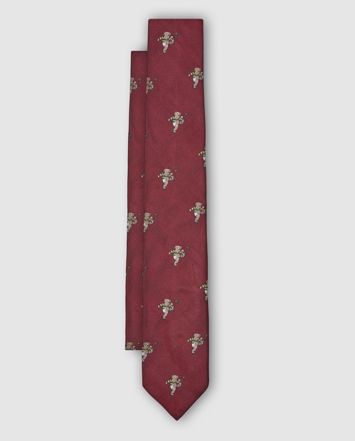 Corbata de seda burdeos con estampado de oso logo logo de la marca Corbata de seda burdeos con estampado de oso logo logo de la marca