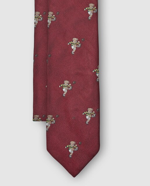 Corbata de seda burdeos con estampado de oso logo logo de la marca Corbata de seda burdeos con estampado de oso logo logo de la marca
