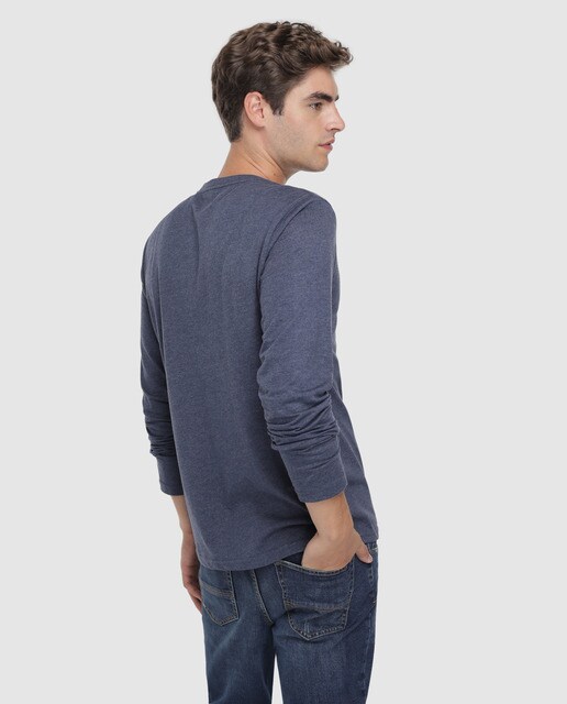 Camiseta de hombre azul marino de manga larga Camiseta de hombre azul marino de manga larga