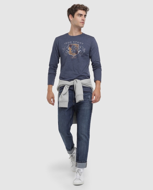 Camiseta de hombre azul marino de manga larga Camiseta de hombre azul marino de manga larga