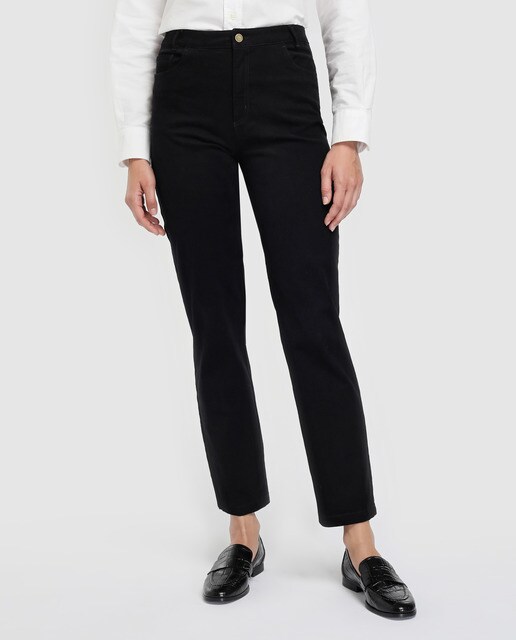 Calças semi skinny de cinco bolsos de mulher em pele molesquine