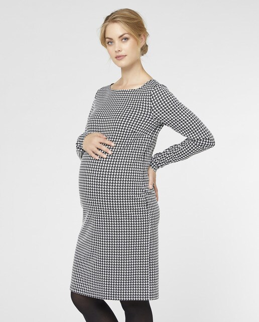 Vestido curto de pré-mamã com pata de galo Vestido curto de pré-mamã com pata de galo