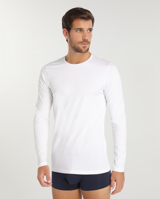 Camisola interior branca de homem com manga comprida