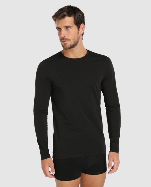 Camisola interior preta de homem com manga comprida