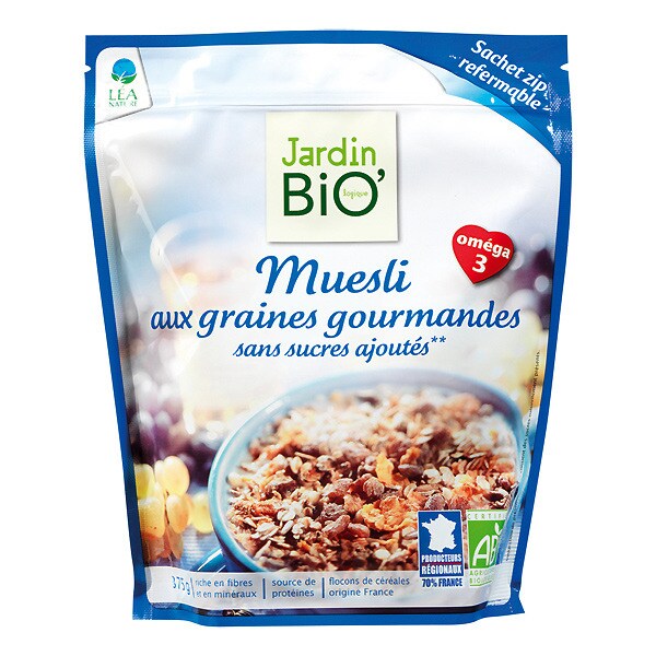 Muesli sem Açúcar 3 Sementes Biológico embalagem 375 g JARDIN BIO