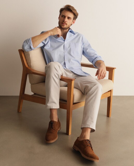 Camisa de homem Classic lisa azul