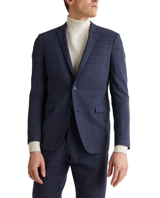 Blazer slim azul aos quadrados de homem Blazer slim azul aos quadrados de homem