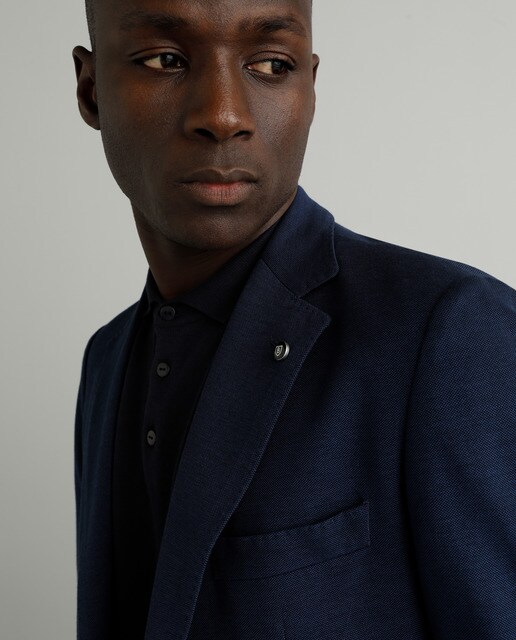 Blazer slim da Coleção Black de malha azul de homem Blazer slim da Coleção Black de malha azul de homem