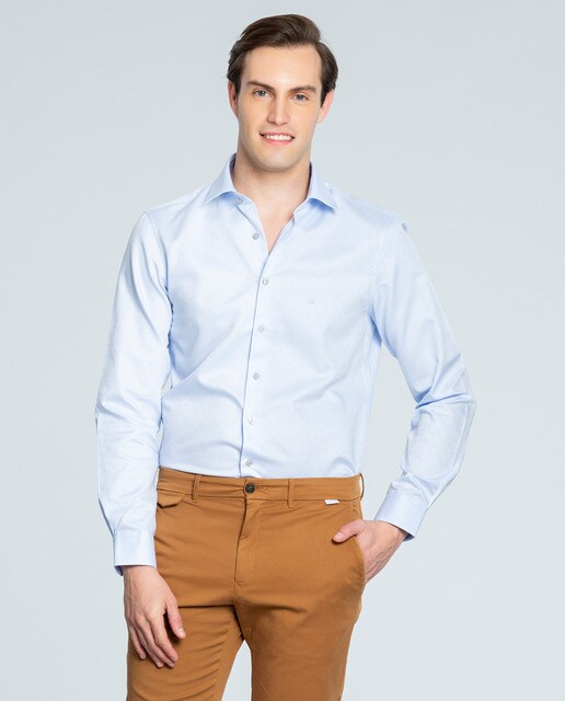Camisa Fácil de Engomar regular às bolinhas azul