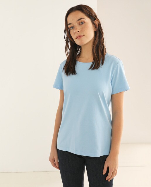 T-shirt de mulher com algodão e manga curta