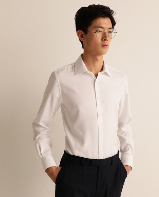 Camisa clássica Fácil de Engomar de homem slim lisa branca