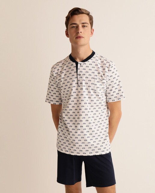 Pijama de malha curto azul