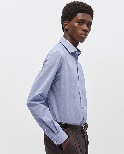 Camisa fácil de engomar regular aos quadrados azul de homem