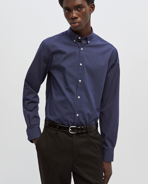 Camisa regular Fácil de Engomar estampada azul-marinho de homem