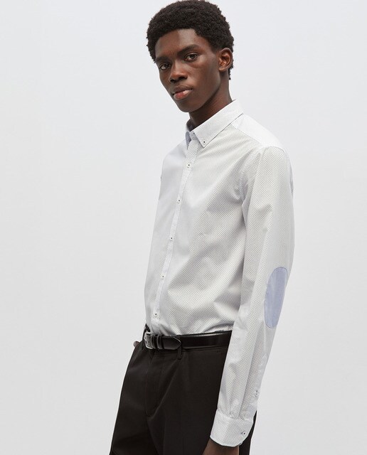 Camisa Fácil de Engomar regular estampada branca de homem