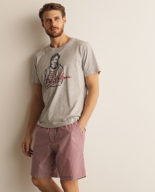 Pijama curto combinado multicolor de homem