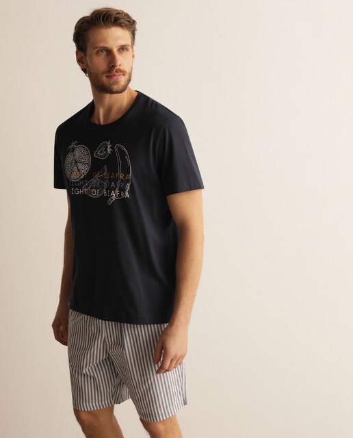 Pijama curto combinado azul de homem