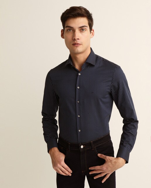 Camisa formal Fácil de Engomar regular estampada azul
