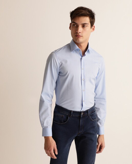 Camisa formal Fácil de Engomar regular estampada azul