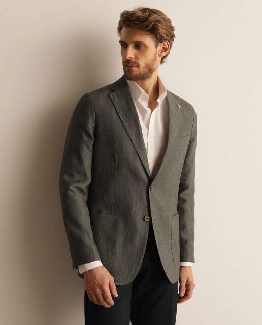 Blazer regular de linho verde de homem Blazer regular de linho verde de homem