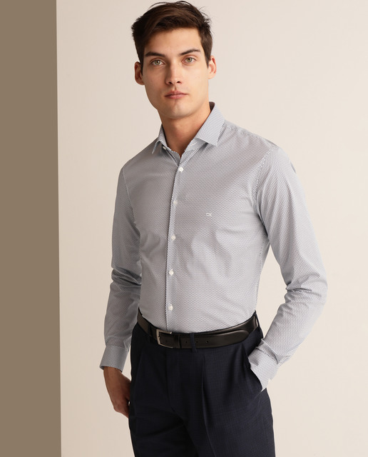 Camisa Fácil de Engomar slim estampada azul de homem