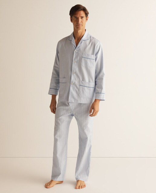 Pijama comprido de tecido azul