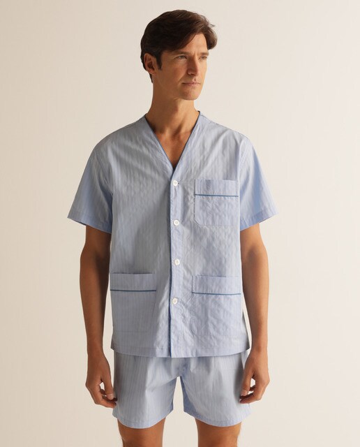Pijama curto de tecido azul