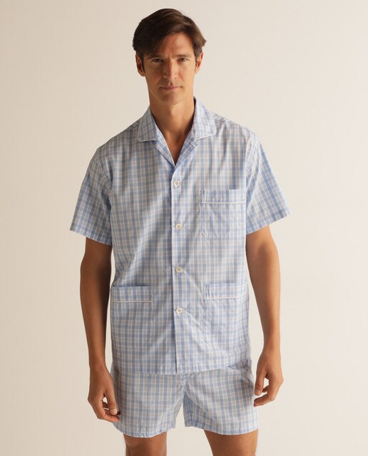 Pijama curto de tecido azul