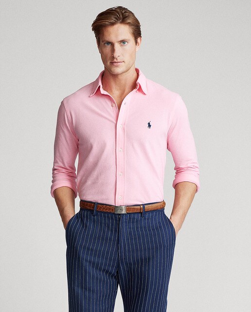 Camisa slim lisa rosa de homem