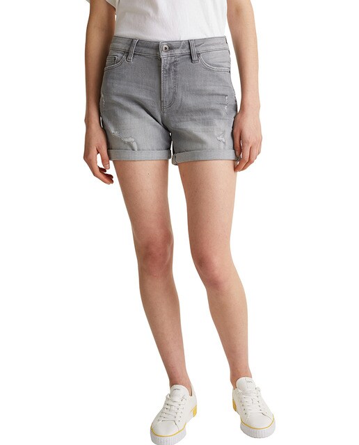 Calções de ganga com efeito desgastado