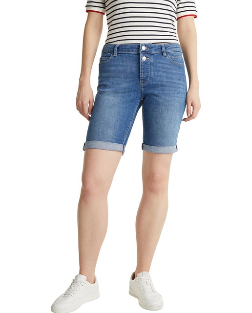 Calções de ganga com botão duplo