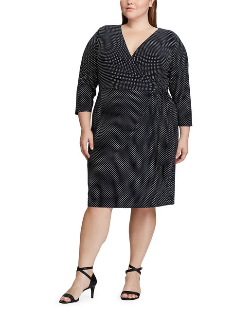 Vestido de tamanhos grandes com estampado às bolinhas e manga 3/4 Vestido de tamanhos grandes com estampado às bolinhas e manga 3/4