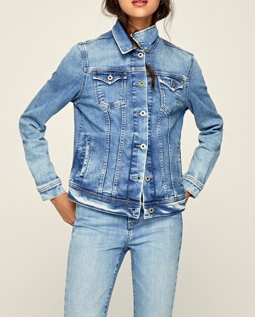 Blusão de ganga com tecido elástico