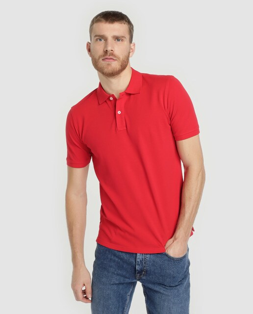 Pólo regular de manga curta de homem vermelho
