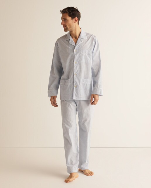 Pijama comprido azul de tecido de homem