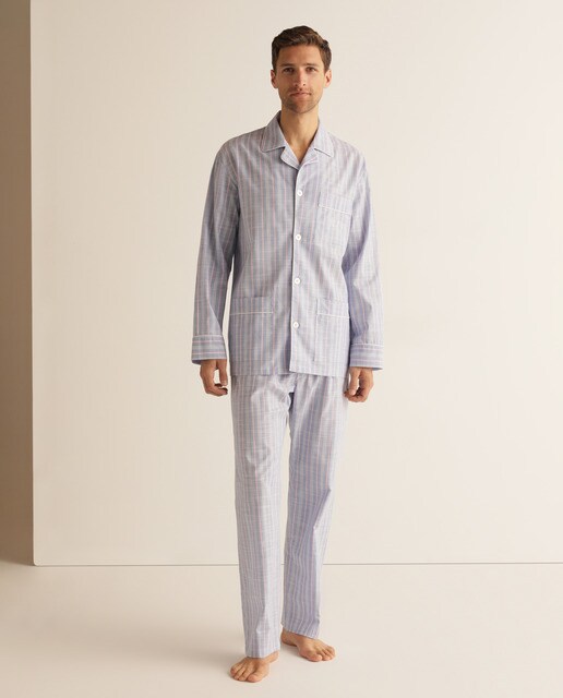 Pijama comprido azul de tecido de homem